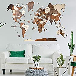 3d wooden world map decoration