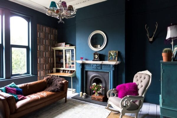 Vintage living room with fireplace