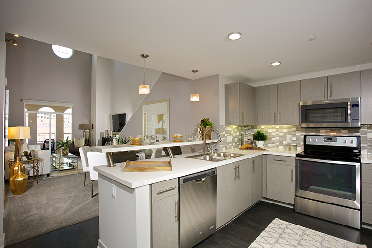 kitchen area of an apartment at garden communities in california