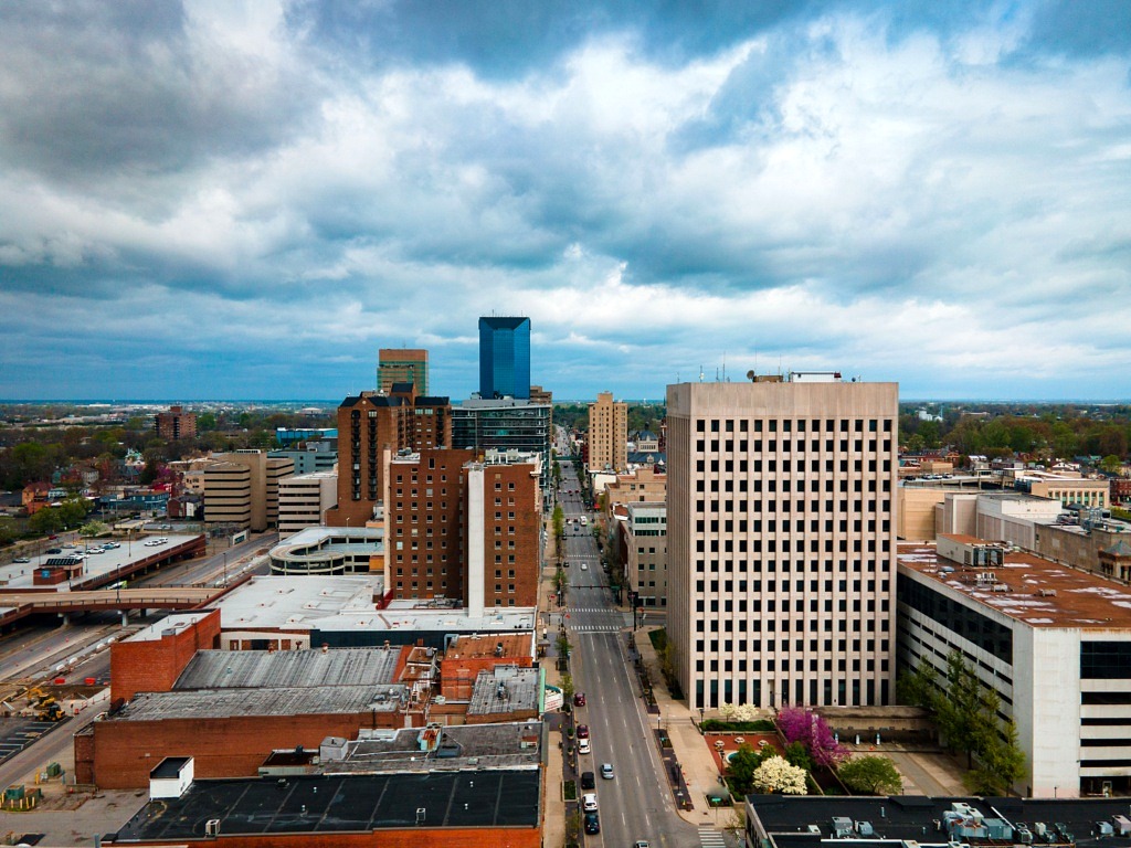 aerial view of the main street in downtown Lexington, Kentucky