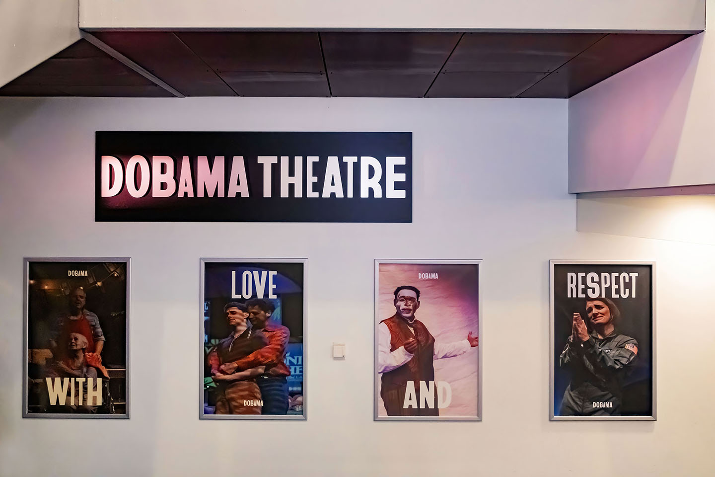 Posters on the wall inside the Dobama Theatre in Cleveland, OH.