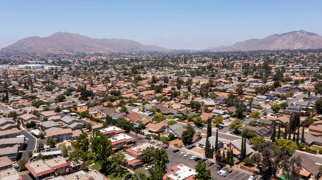 Aerial view of the suburbs of Moreno Valley California