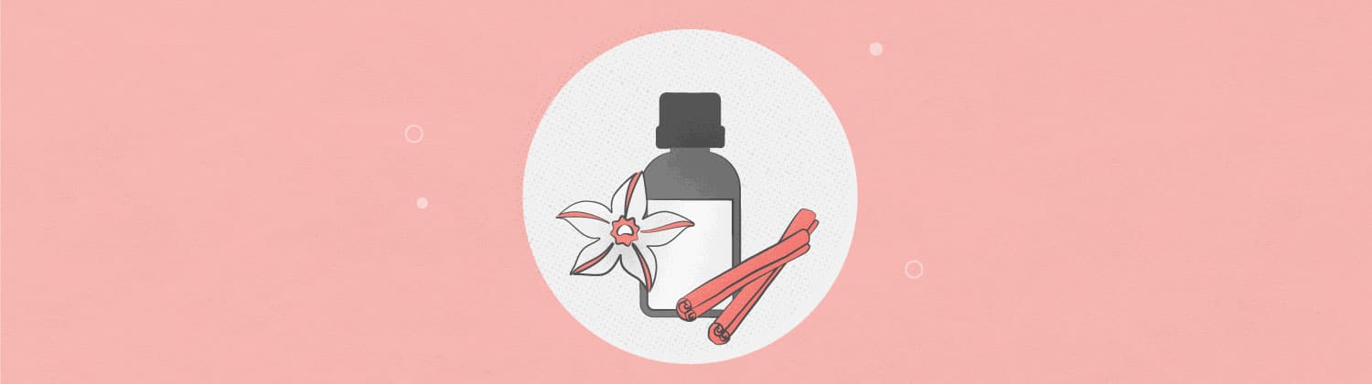 illustration of vanilla and cinnamon essential oils