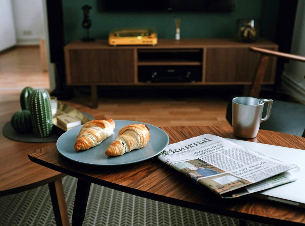 Croissants on a plate in a living room