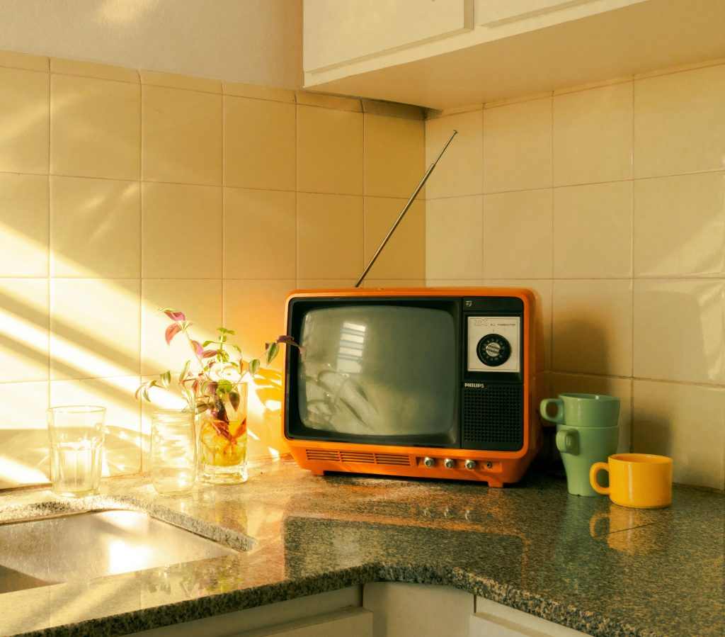 Sitting TV on a kitchen counter